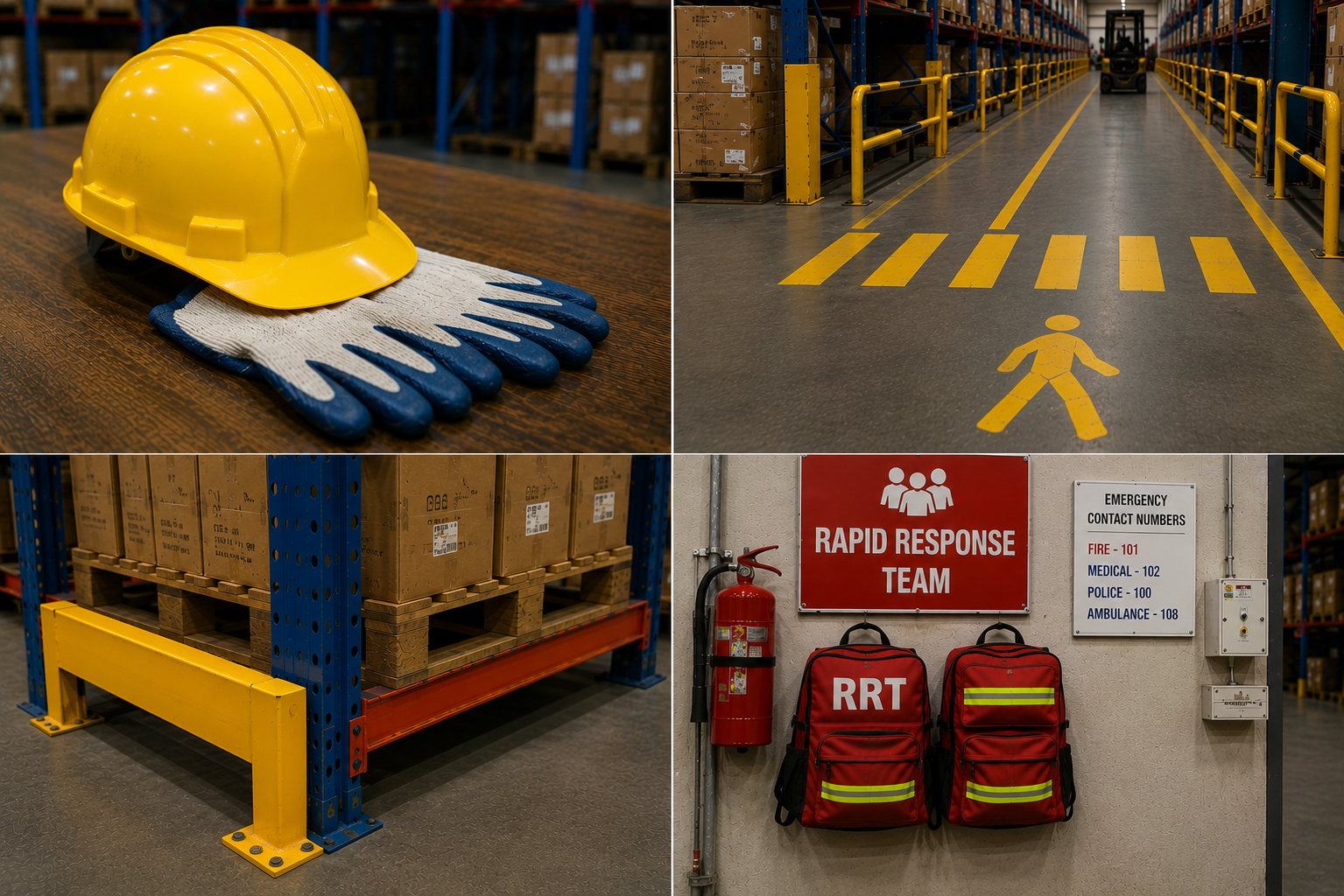 Warehouse safety professionals inspecting operations
